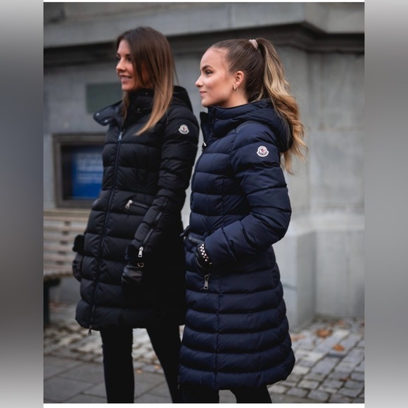 Moncler Flammette Long Puffer Jacket Women’s Size 0/XS Blue Authentic - Picture 1 of 14